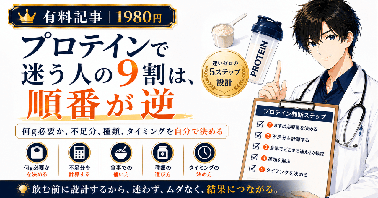 プロテインで迷う人の9割は、順番が逆｜何g必要か、不足分、種類、タイミングを自分で決める